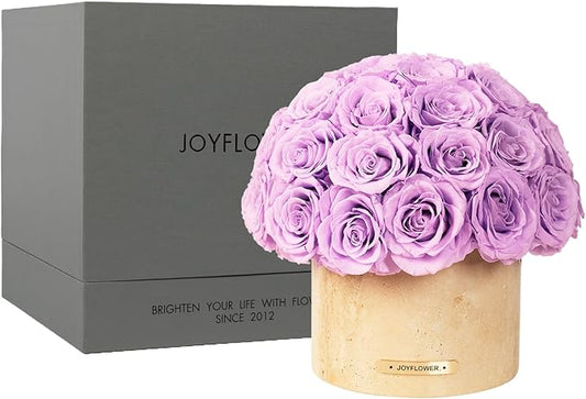 JoyFlower Preserved Flowers Vase, Yellow Cave Stone Flower Vases for Centerpieces, Purple Eternal Flower Decorations for Party Home Living Room Bedroom Coffee Table, Decorative Flower Vase House Decor