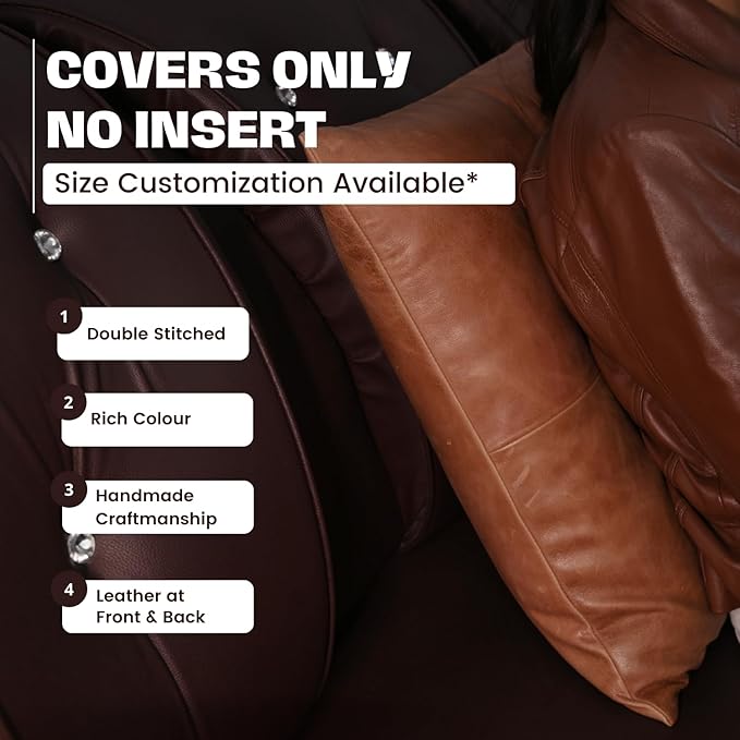 D DOLLY LAMB Lambskin Leather Pillow Cover - Sofa Cushion Case - Decorative Throw Covers for Living Room & Bedroom, 14x14 Inches - Antique Brown Plain