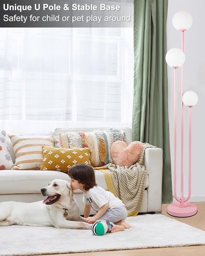 63IN 3-Light Dimmable Floor Lamp, Unique Pink Tall Standing Lamps with 3000K G9 Bulbs for Reading, Mid Century Modern Floor Lamp with 5Lbs Heavy Base for Living Room Bedroom Office