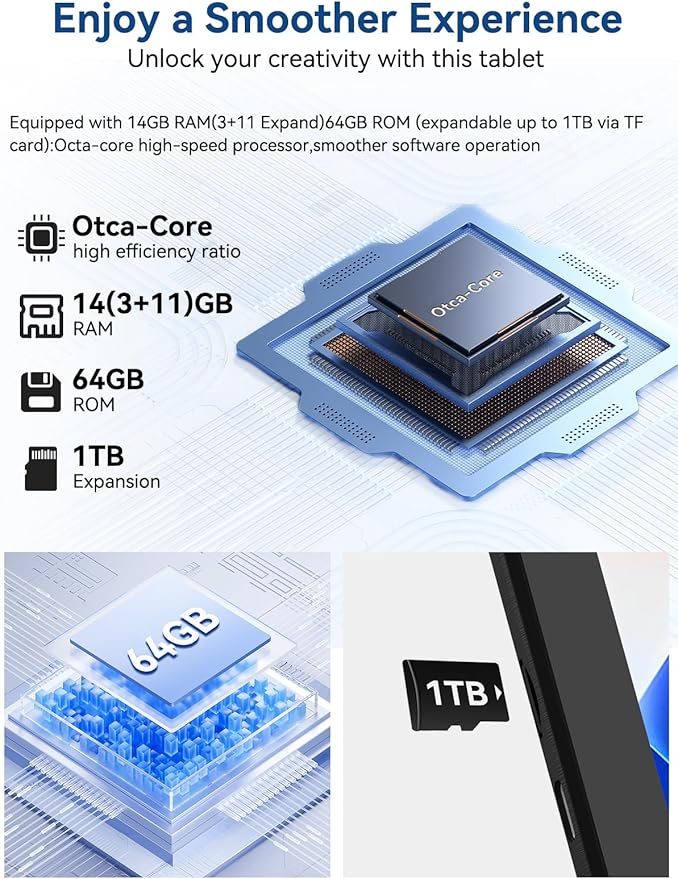 2025 Upgraded Android Tablet with Charging Speaker Dock, 2 Years Protection, Octa-Core CPU, 14GB+64GB Storage with 1TB Expansion, WiFi 6, BT5.3, Google Tablet, US Version