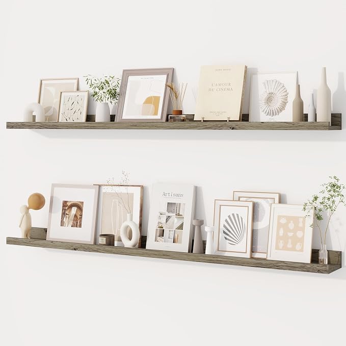 Dreamland Picture Ledge Shelf for Wall, Floating Shelves Set of 2,48 inch Long Floating Shelves with Lip for Living Room,Bedroom,Bathroom,Kitchen,Grey