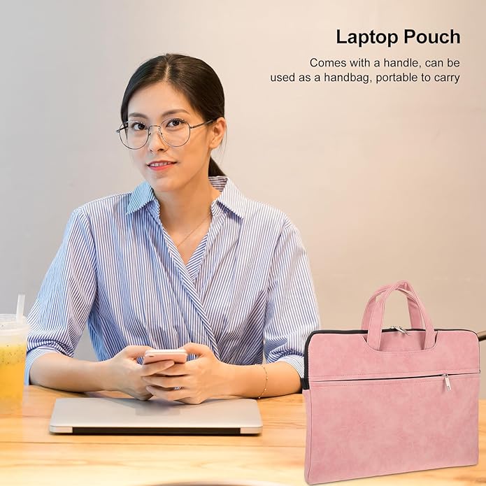 Veemoon Laptop Tote Bag for Women 15.6-Inch Pink Waterproof Laptop Shoulder Bag with Adjustable Strap Portable Tablet Computer Handbag for Work and Travel