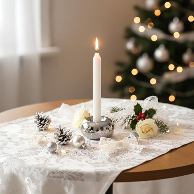 Silver Modern Doughnut Shaped Candlestick Holder, Small Decorative Taper Candle Holder for Bathtub Bedroom Livingroom