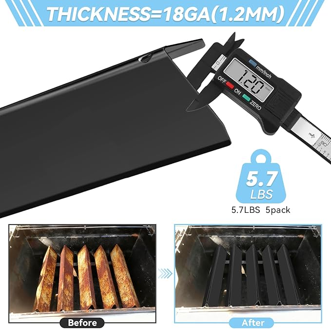 15.3" Flavorizer Bars for Weber Spirit 300 and GS4 Spirit II 300 Series E310 E320 E330 S310 S320 S330 with Front Control Knobs, Porcelain Enameled Steel Grill Heat Plates Replacement for 7636, 5 Pack