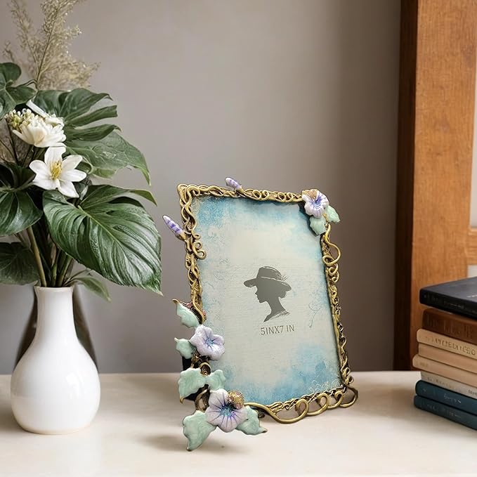 4X6 Vintage Picture Frames Luxury Unique Ornate Antique Floral Photo Frame of HD Glass for Tabletop/Wall Display Gifts for Women (Retro Purple Flower)