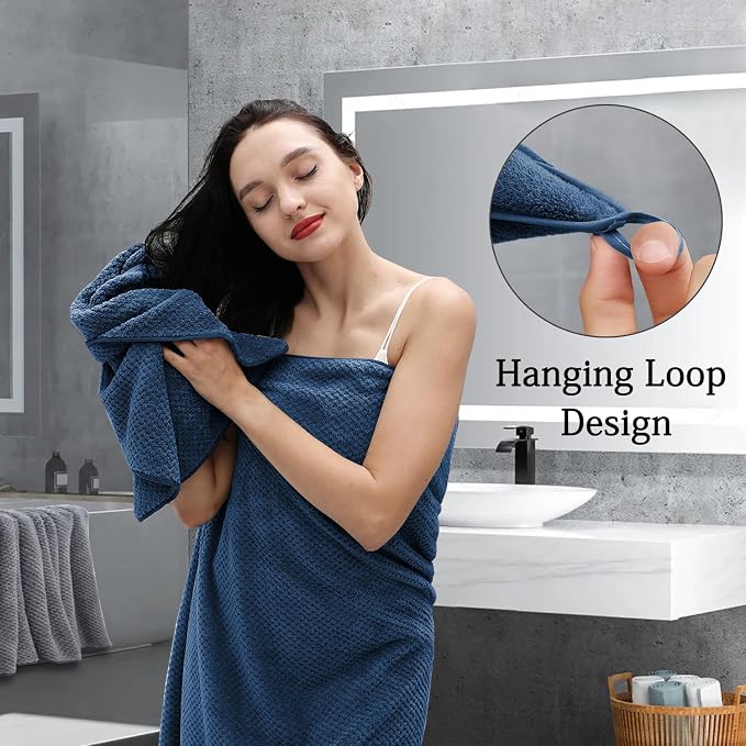 8-Piece Navy Bath Towels Set,2 Oversized Large Bath Towels Sheet,2 Hand Towels and 4 Washcloths - 600 GSM Soft Luxury Towel Set,Highly Absorbent Quick Dry Towel Collection for Bathroom,Hotel and Spa
