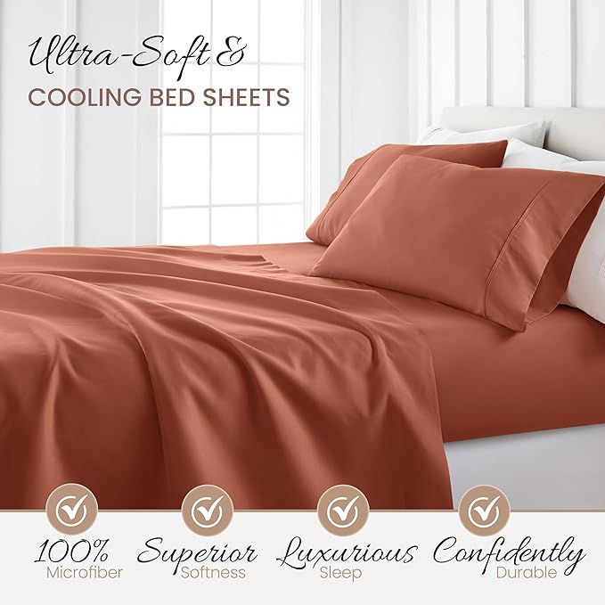 Linen Market Bed Sheets for Queen Size Bed (Clay) - Sleep Better Than Ever with These Soft and Cooling Queen Sheets - Deep Pocket Fits 16" Thick Beds - 4 Piece Queen Sheet Set