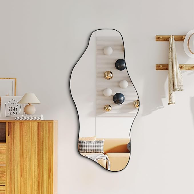 Irregular Frameless Mirror, 35.8"x17.7" Asymmetrical Tempered Glass Mirror, Modern Organic Shaped Wall Mirrors for Entryway Bedroom Living Room Bathroom, Horizontal or Vertical Hanging