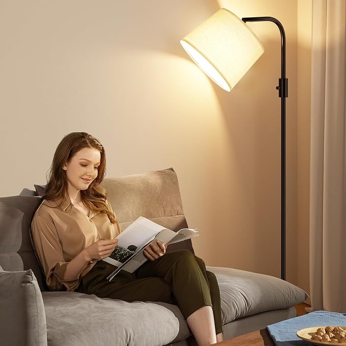 Ambimall Fully Dimmable Floor Lamp with 9W LED Bulb, Standing Lamp for Living Room with Adjustable Head, Modern Standing Tall Light with Rotary Switch for Office