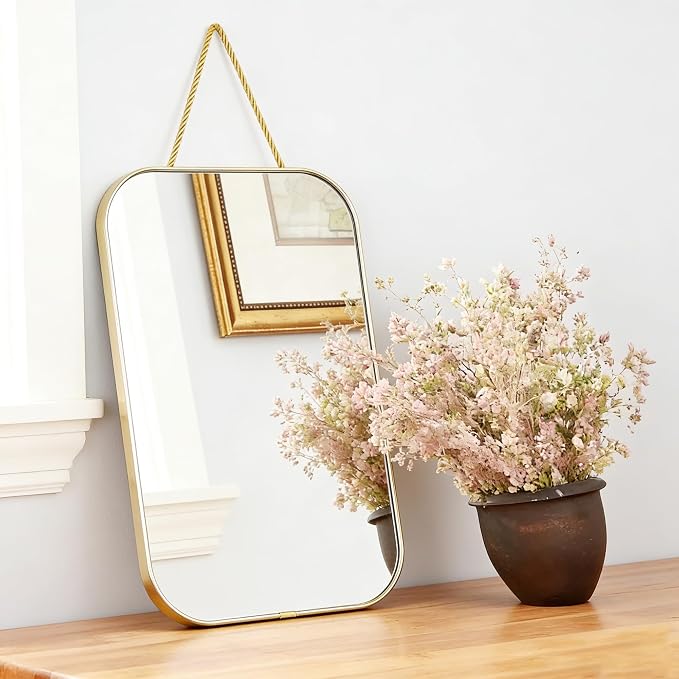 Gold Rectangular Wall Mirror, 15.6x9.2 Inch Modern Decorative Wall Mirror, Suitable for Bathrooms, Hallways, Entryways, and Other Spaces(15.6x9.2 inch) (Gold)