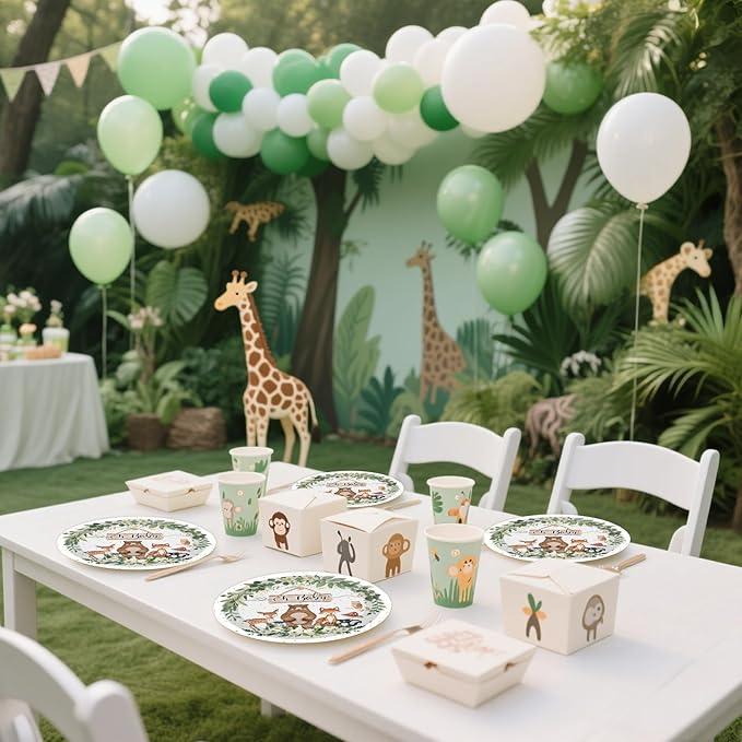 50PCS Woodland Baby Shower Party Paper Plates 7 Inch, Disposable Oh Baby Cake Dessert Plates Safari Jungle Wild Animal Party Supplies for Birthday Gender Reveal Baby Shower Decorations (Woodland)