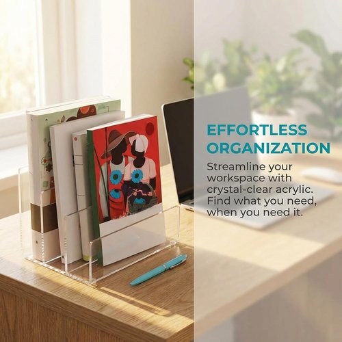 Jucoan Clear Acrylic File Holder - 3-Section Vertical Desktop Organizer | 9 x 6.5 x 6.5 Inch Document Sorter
