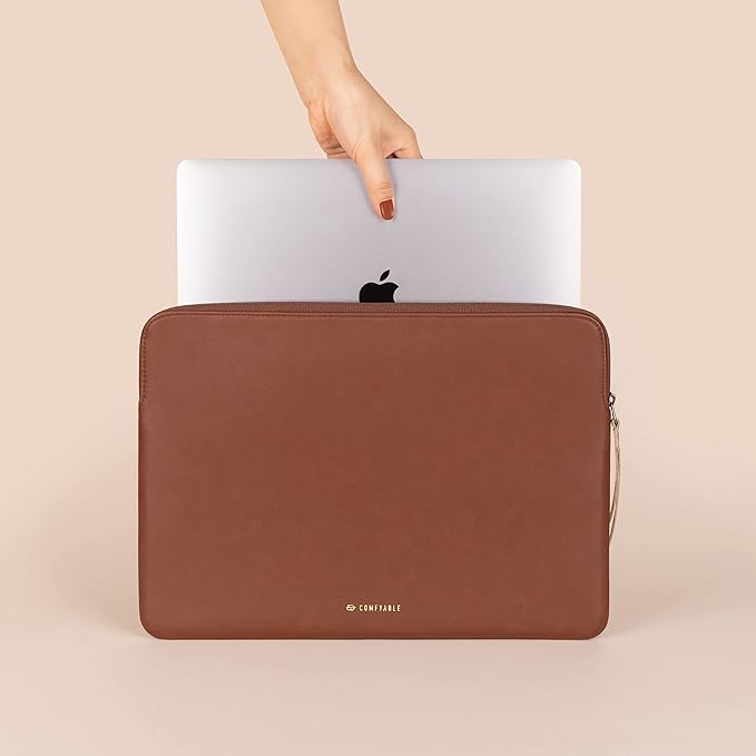 Comfyable Leather Laptop Sleeve Compatible with 16 Inch MacBook Pro M4 2024 & 15 Inch MacBook Air M4 M3 M2 2025, Brown