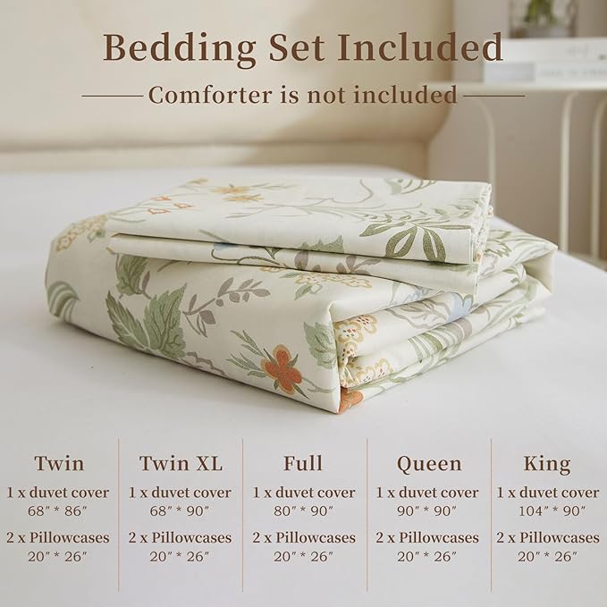 EAVD Twin Duvet Cover Girls Floral Duvet Cover Soft 100% Cotton Chic Fresh Garden Floral Bedding Set with 2 Pillowcases Reversible Vintage Botanical Comforter Set with Zipper Closure