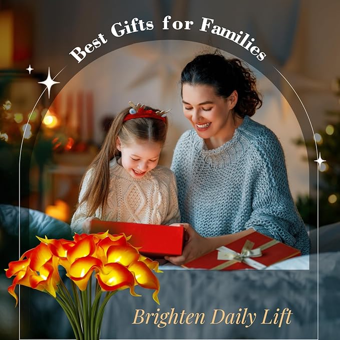 20pcs Lighted Artificial Calla Lily Bouquet Lamp Faux Floarl Night Light Real Touch Flower Night Lamp LED Calla Lily Artificial Flower Light for Christmas Gifts Home Kitchen Decor(Orange)