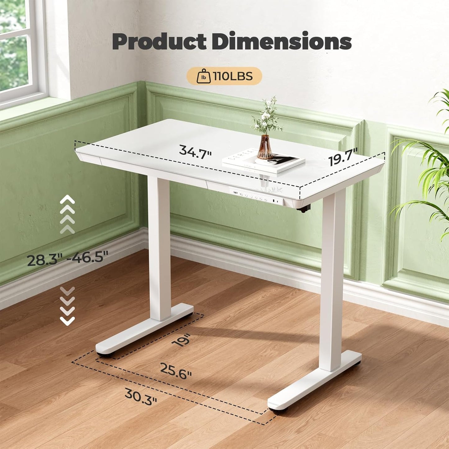Skiennix Glass Electric Standing Desk - Height Adjustable with Drawer & USB Ports | 35" x 20" White