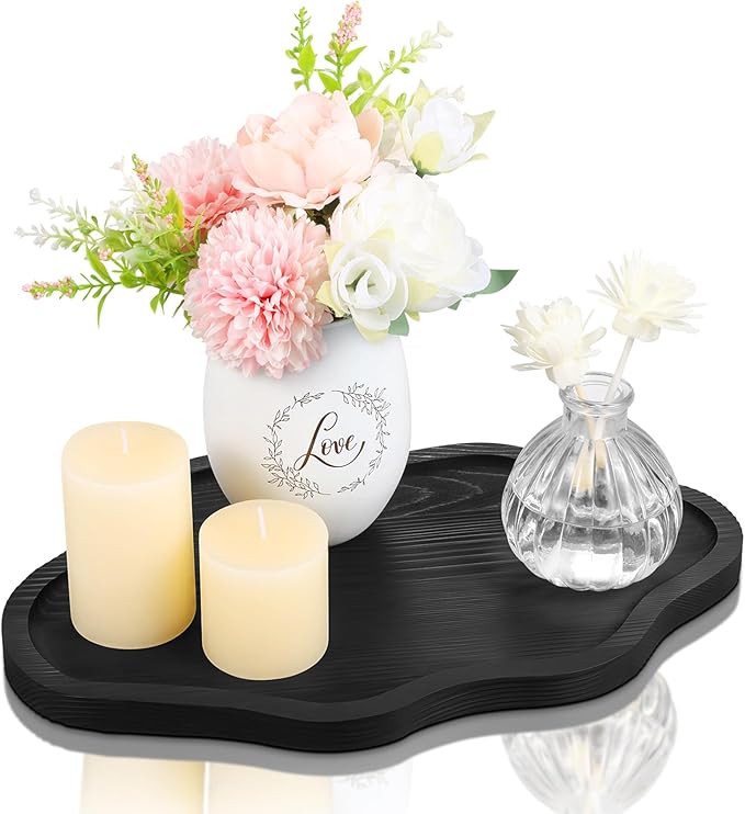 Small Decorative Tray Wood Decorative Serving Tray for Candles Perfume, Cloud Wooden Jewelry Tray Trinket Dish, Wooden Trays for Coffee Table Home Decor