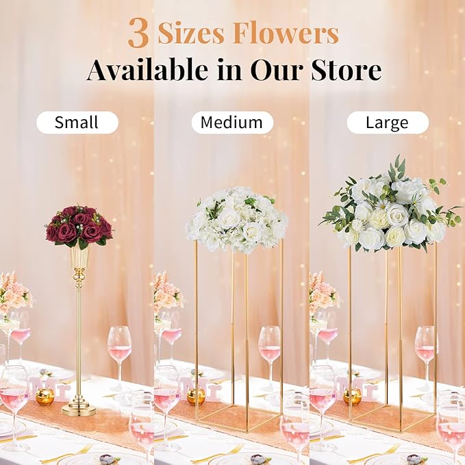 NUPTIO Flower Ball Arrangement Bouquet - 2 Pcs 9.5 inch Diameter Crimson Fake Flowers Roses Balls for Centerpieces Tables - Artificial Rose Arrangements for Wedding Centerpiece Table Decorations