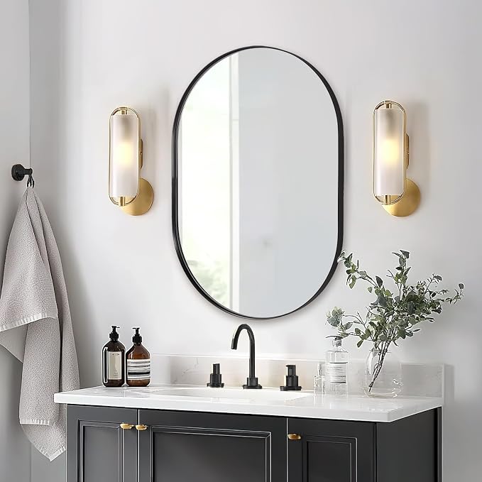 ANDY STAR 24x32'' Oval Mirror, Black Oval Mirror Pill-Shaped Design in Stainless Steel Metal Frame for Bathroom, Entryway, Living Room, Contemporary 1" Deep Wall Mount Vertical or Horizontal