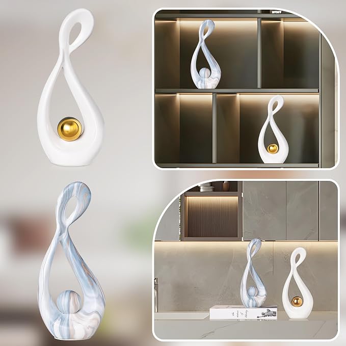 Modern Abstract Sculpture Home Decor, White and Gold Decor, Living Room Decoration Table Accessories, Table Art Ceramic Statue Decor, Centerpiece for Dining Room
