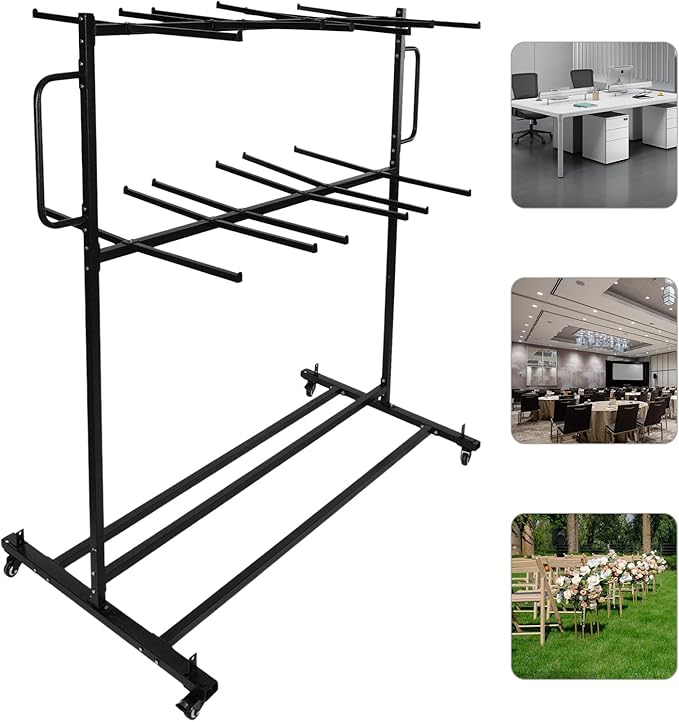 Folding Chair Cart Heavy Duty with Locking Wheels and Adjustable Height, 800 lbs Capacity Storage Rack for 84 Stackable Chairs for Secure Transport, Ideal for School Office and Event Organization