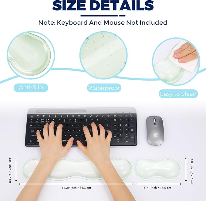 Gel Wrist Rest for Keyboard and Mouse, Wrist Rest for Keyboard, Mouse Wrist Support, Pain Relief, Cool Touch, Non-Skid, Keyboard Wrist pad