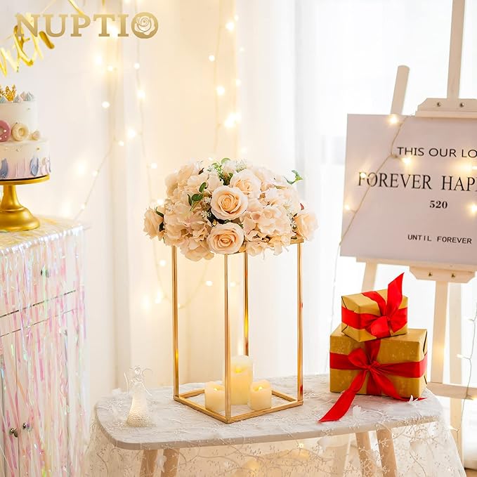 Nuptio Gold Vases - 10 Tall 15.7 inch Geometric Centerpieces for Wedding Tables