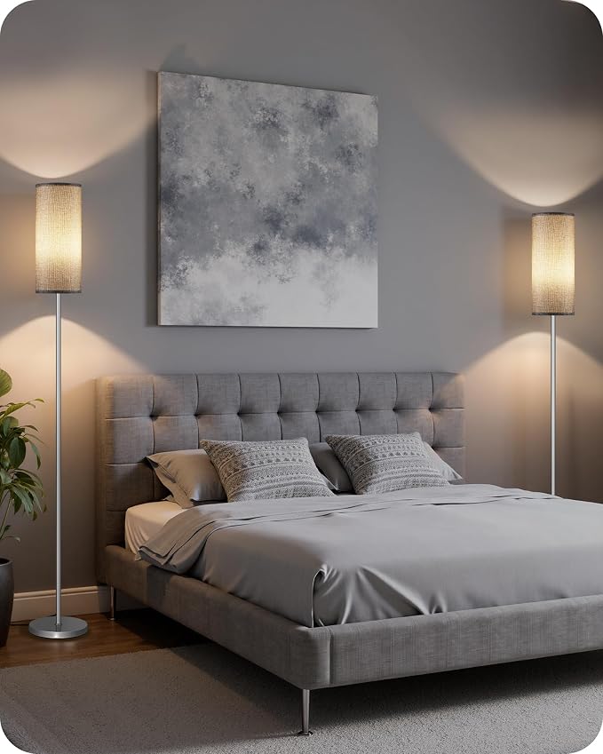 Dimmable Floor Lamps for Living Room with Remote and Foot Switch, 64.4” Modern Standing Tall Lamp, Corner Lamp for Bedroom, Office, Bulb Included, 3000K-6500K, Gray and Silver, FCC Listed SH06LD05W1