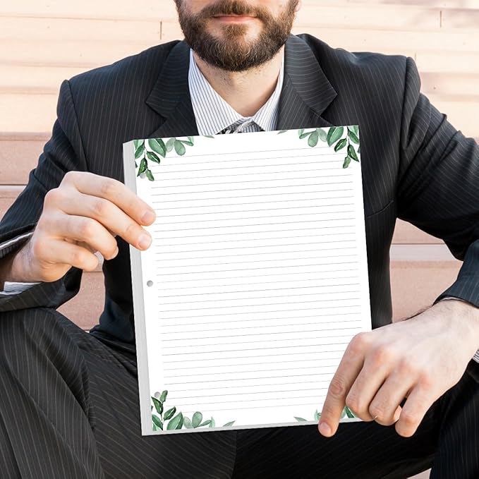 (3-Pack) Letter Size Lined Refill Paper, 3-Hole Punched Ruled Filler Paper, 300Sheets / 600Pages Loose-Leaf Line Paper, 100gsm White Paper, 8.5'' x 11'', Leaf