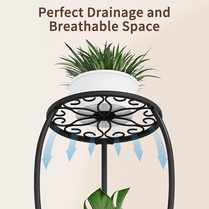Plant Stand Indoor Outdoor, 2 Tier Metal Tall Plant Stand, Flower Pot Stand, Heavy Duty Plant Shelf Rack, Corner Plant Stand Rustproof for Planter Garden Balcony Patio Living Room