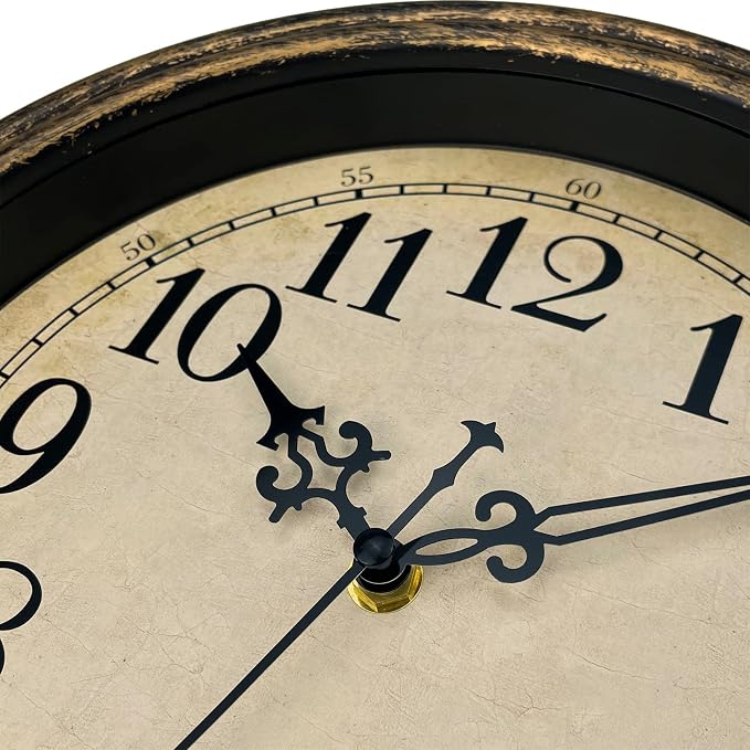 Plumeet Small Retro Wall Clock, 10'' Non Ticking Classic Silent Vintage Wall Clocks Decorative Kitchen Living Room Bedroom - Battery Operated