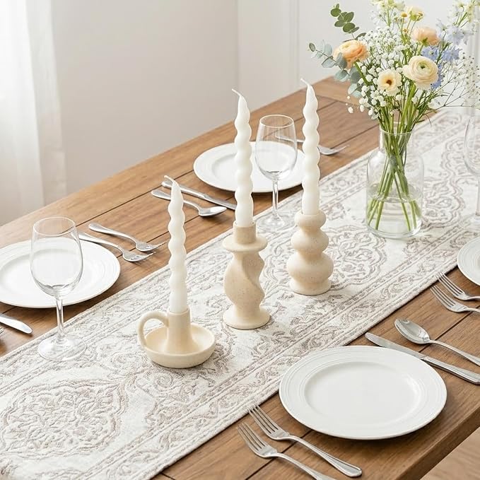 Ceramic Taper Candle Holders Set of 3, Cream White Candlestick Holder Nordic Modern Decorative Candle Stand for Home Decor, Dining Table Centerpiece, Housewarming Gift