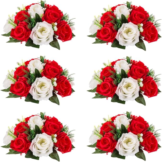 Flower Centerpieces for Wedding Tables: Wedding Table Decorations Red & White Flower Balls Centerpieces for Engagement Cerebration Party Center Pieces 6 Packs