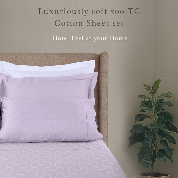 Threadmill Cotton Twin XL Sheet Set | 500TC Cotton Sheets for Twin XL Size Bed | Damask Jacquard Sateen Twin XL Bed Sheets Set with 15” Deep Pocket | Soft Breathable 3-Piece Cooling Sheet Set | Lilac