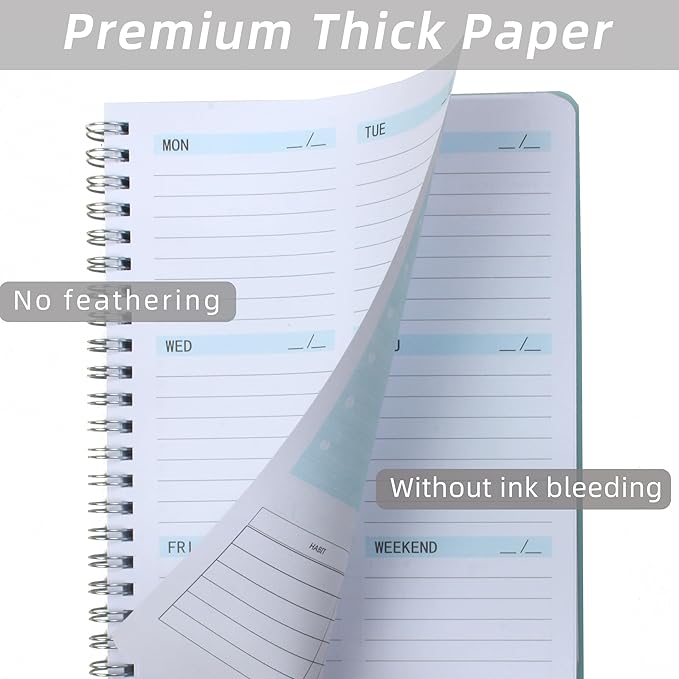 Undated Weekly Planner- Weekly Goals Notebook, A5 To Do List Planner, Habit Tracker Journal with Spiral Binding, 5.7 x 8.0 inches