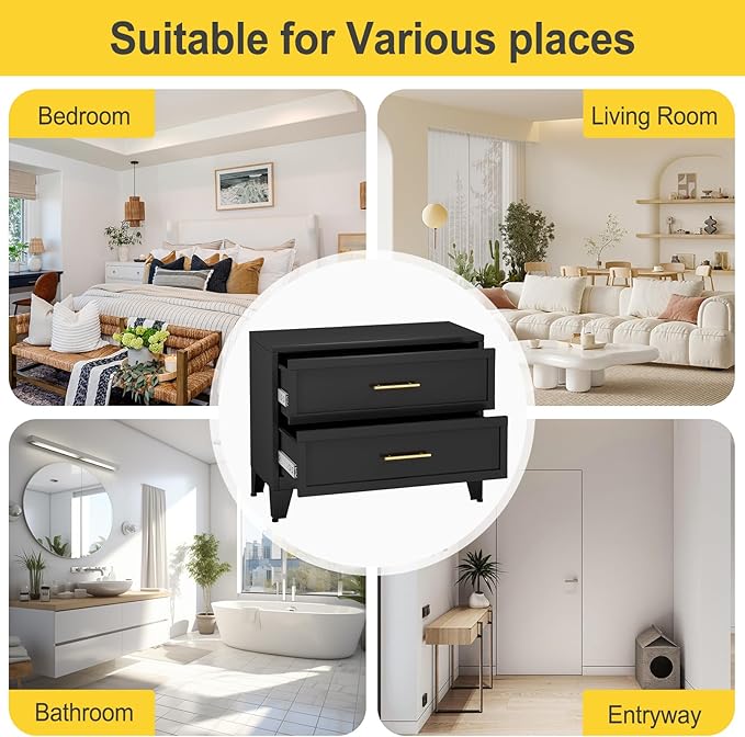 24.8" Tall Metal Dresser for Bedroom, 2 Drawer Nightstand, Side Table, Under Desk Steel Storage Drawer Cabinet, File Drawer for Home Office,Living Room, Entryway, Hallway