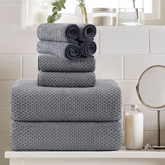 8 Piece Large Gray Family Bath Towel Set-2 Oversized Bath Towel Sheets,2 Hand Towels,4 Washcloths-600GSM Soft Highly Absorbent Quick Dry Beach Chair Towels Woven Towels for Bathroom Hotel and Spa