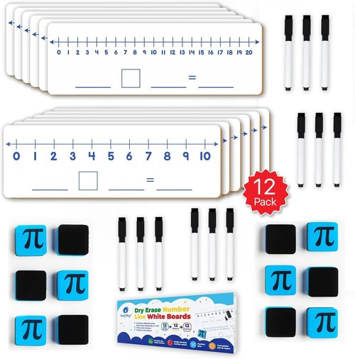 Simply Magic 12-Pack Double-Sided Dry Erase Number Line White Boards - 4"x12" Classroom Essentials