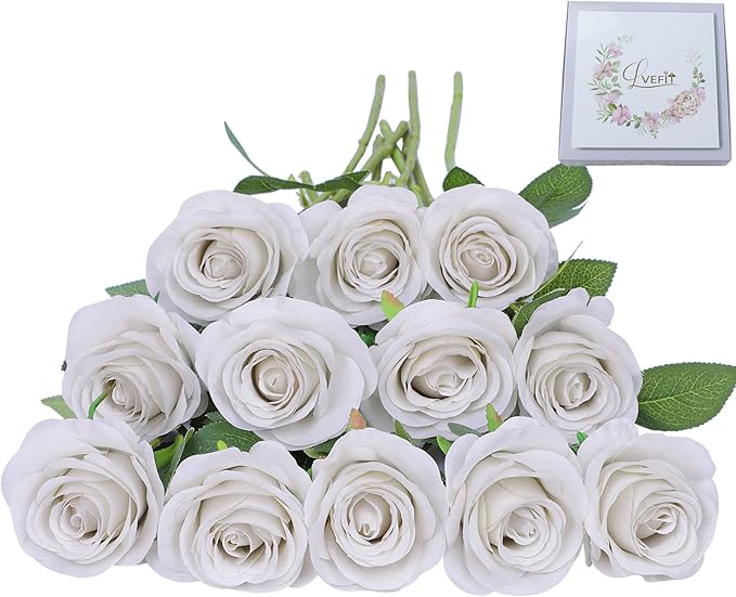Artificial Rose Flower Artificial Flowers Flower with Long Stem Silk Roses Bouquet for Wedding Bridal Shower Party Home Decoration (Nude, 12 Pcs)
