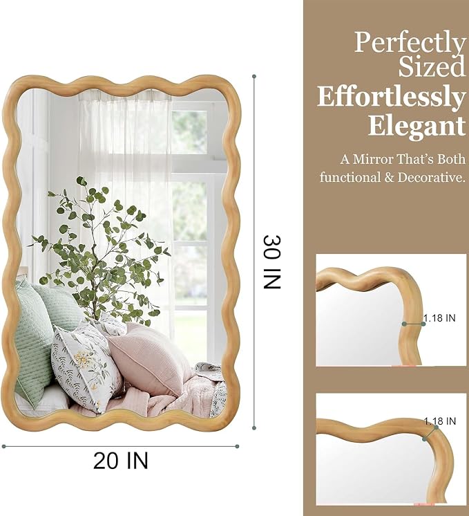 Majnesvon 20x30 Inch Asymmetrical Wall Mirror Wood,Rustic Irregular Shaped Vanity Mirror for Bathroom,Bedroom, Living Room, Entryway, Fireplace,Wall Decor,Solid Wooden Frame (Oak - 1, 20"x30" Inch)