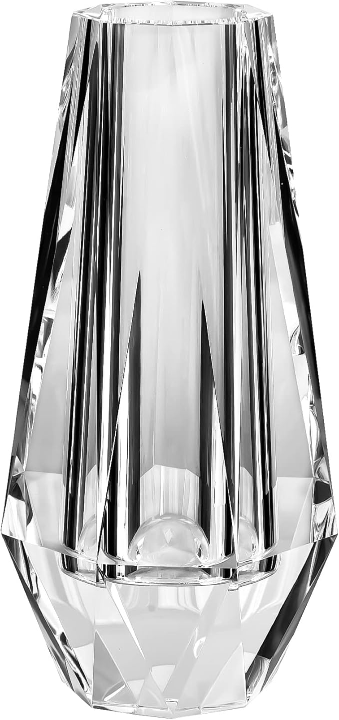 kitCom Flower Crystal Vase, 8.27 inches Modern Crystal Vase, Lead-Free Flower Vase, European Crafted for Table, Home Decoration, Wedding or Luxury Gifts, 8.27 x 3.94 x 3.94 Inches