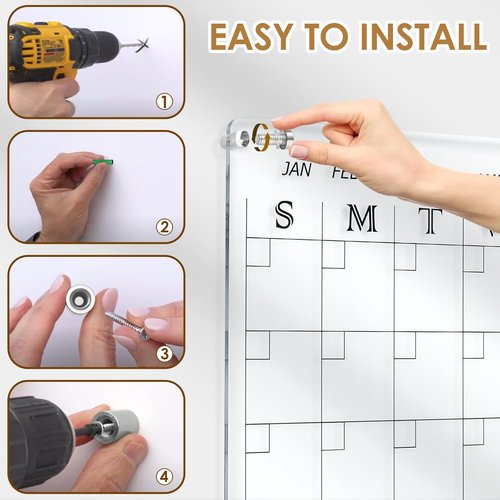MAKELLO Acrylic Wall Calendar - 24" x 18" Clear Dry Erase Planner for Office, Home & School | Includes 4 Pens & Holder