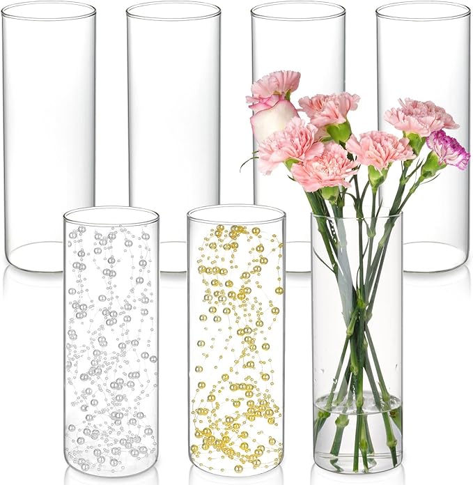 DNANAOL 7pcs Glass Cylinder Vases for Centerpieces - 10 Inch Tall Glass Vases for Flowers, Hurricane Candle Holders Floating Candle Vase for Table Centerpiece Formal Dinners Home Decor