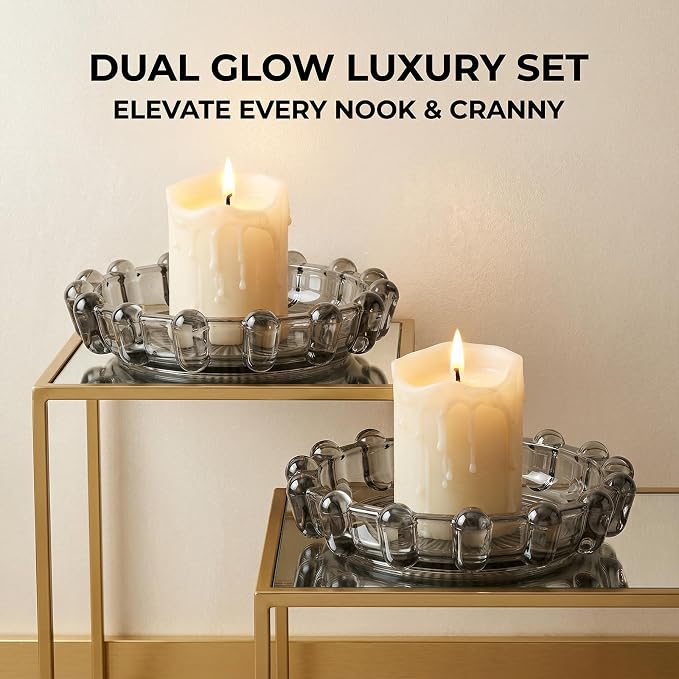 Bubble Smoky Glass Candle Holder – Modern Anthropologie-Inspired Decor Dish for Small Candles & Diffusers | Stylish Tabletop Accent for Home Bar & Cozy Living Spaces (2, Smoky Color)