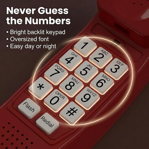 iSoHo Big Button Phone for Seniors - Corded Landline with Loud Ringer & Lighted Keypad - Crimson Red