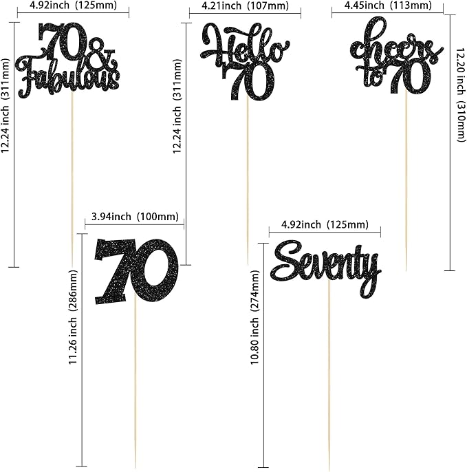 Gyufise 15Pcs 70th Birthday Centerpiece Sticks Seventy Happy 70th Table Flower Centerpieces Sticks Cheers to 70 Floral Decorations for 70th Birthday Party Centerpieces Supplies Black