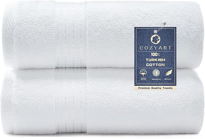 COZYART White Bath Towels for Bathroom 2 Pcs, 27x54 Cotton Bath Towel Sets Super Soft Highly Absorbent Durable 650 GSM Shower Towels for Daily Use