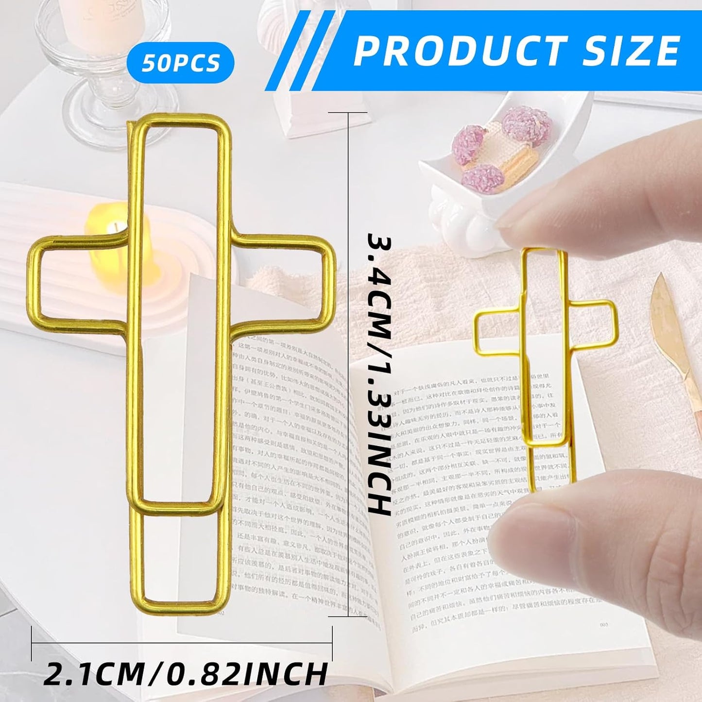 Skiennix Gold Cross Paper Clips - 50 PCS Versatile Bible Study Supplies | Ideal for Office & Home