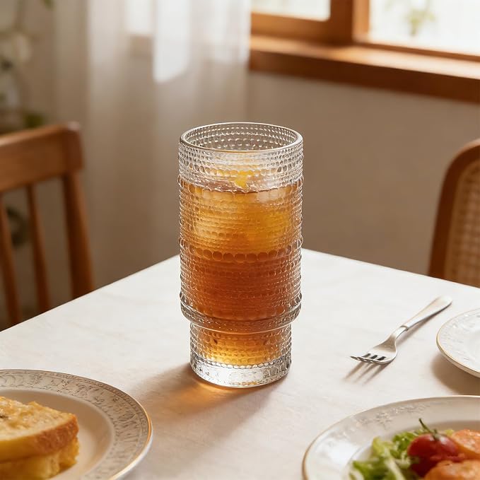 Large Capacity 16 oz Hobnail Drinking Glasses Set of 4, Vintage Glassware Drinking Glasses, Clear Water Glasses Tumbler, Cups for Kitchen, Juice, Beer, Cocktail, Whiskey