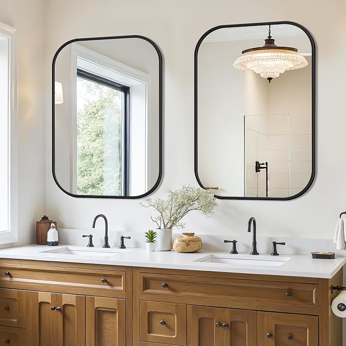 FICTOR Bathroom Vanity Mirror for Wall, 2 Pack 26" x 38" Rectangle Bathroom Mirror for Over Sink, Metal Framed, Hangs Horizontally or Vertically(Black)